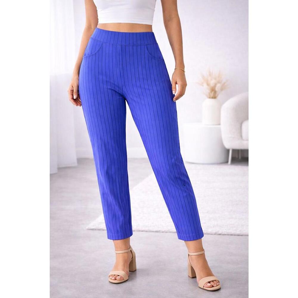 NWT Halara Women's Casual Blue Pinstripe Pants 7/8 Length Size XS - Picture 1 of 5